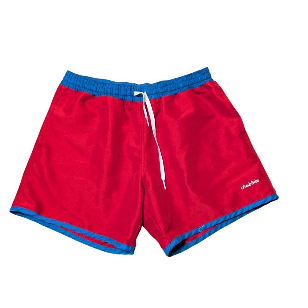 Chubbies Classic shorts/swim trunks, Medium, 5" inseam, lightweight, Red & Blue